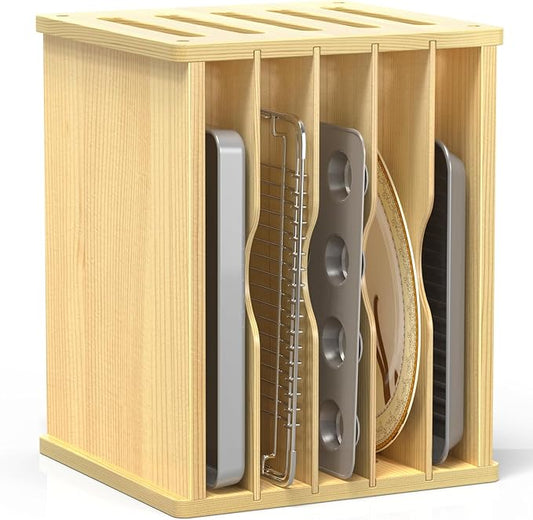 6 Tier Wood Tray Dividers for Cabinets, Cookie Sheet Organizer for Cabinet | Premium Wood, Multiple Sizes, Saving Space, Vertical Tray Dividers for Storing pans, Baking trays, Cutting Board by sandpaint
