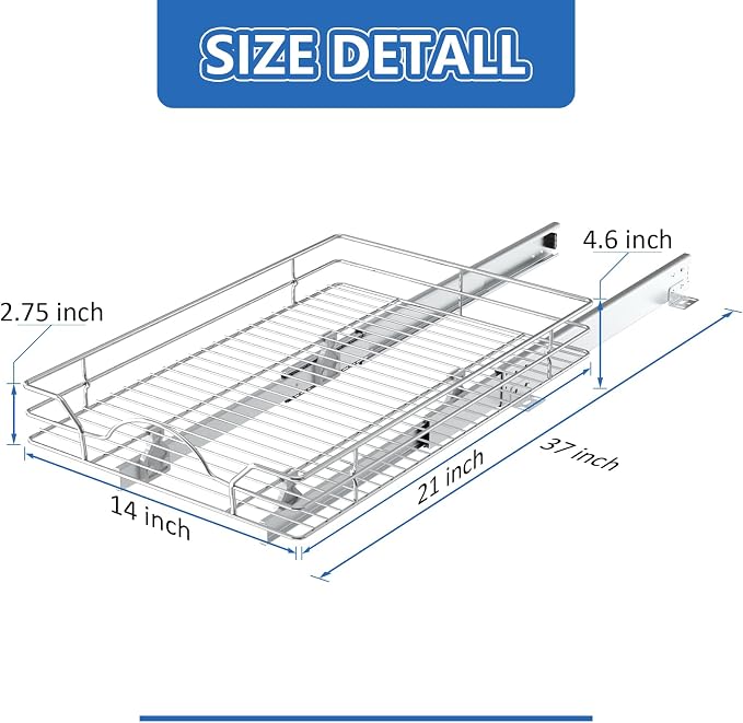ROOMTEC Pull Out Cabinet Organizer - 14" W x 21" D, Slide Out Kitchen Cabinet Storage Shelves, Fits 15.5" Opening - Image 3