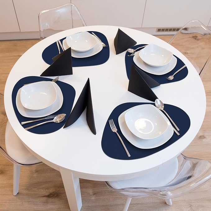 Faux Leather Placemats Set of 6, Wipeable & Washable Table Mats | Waterproof, Heat-Resistant & Easy to Clean Round Place Mats for Dining & Kitchen, 17''x13'', Blue - Image 5
