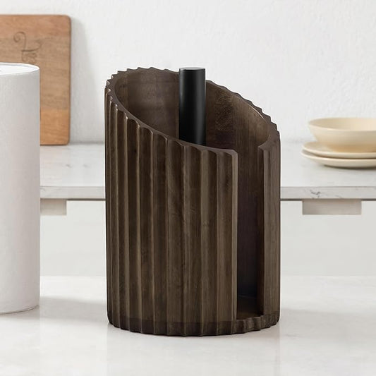 Anji Mountain Wooden Paper Towel Holder with Metal Holder, Holder Stand for Kitchen Roll Organizer & Kitchen Dining Table Home Décor, Countertop Fits Jumbo & Mega Rolls - Chocolate/Black, Fluted by AnjiMountain