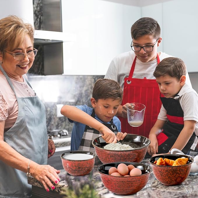 HASENSE Mixing Bowls, 2.1/1.5/1.0/0.5 Qt, Nesting Bowls for Cooking, Baking, Ceramic Serving Dishes Set of 4 for Salad, Fruits, Popcorn, Thanksgiving Christmas Gift, Dishwasher & Microwave Safe, Red - Image 6