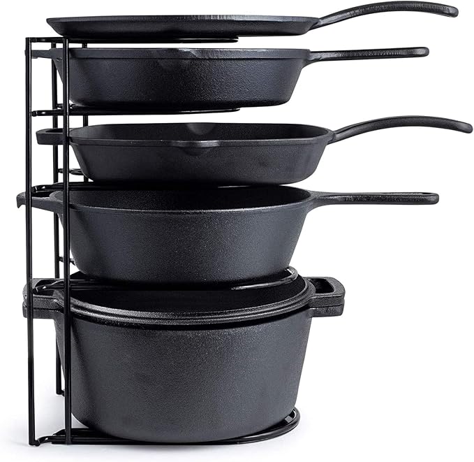 Cuisinel Pan Organizer for Cast Iron, Extra Large 5-Tier Rack, Black 15.4" by Cuisinel