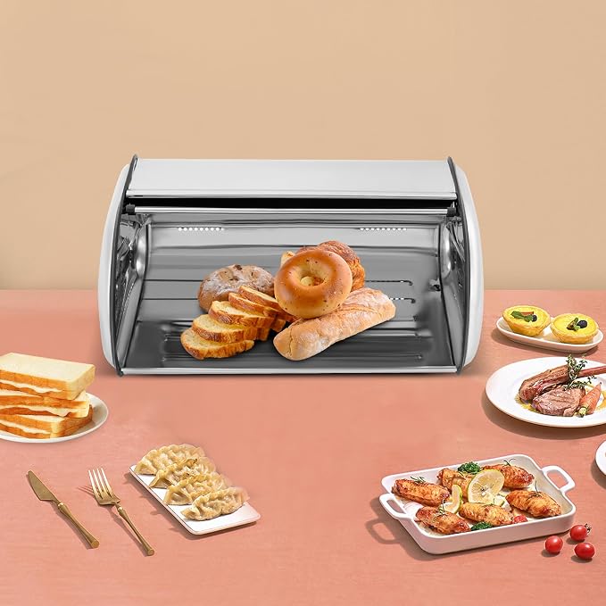 Stainless Steel Bread Box, 17.1" Large Capacity Bread Bin with Ventilation Holes, Modern Metal Bread Storage Container for Kitchen Countertop - Home & Commercial Use - Image 3