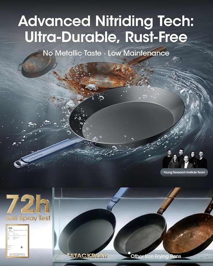Carbon Steel Frying Pan Set, 10 & 12 Inch Nitrided Skillets | Multiple Cooking Sizes with Natural Patina Development; Ideal for Daily Cooking & High-heat Recipes - Image 3
