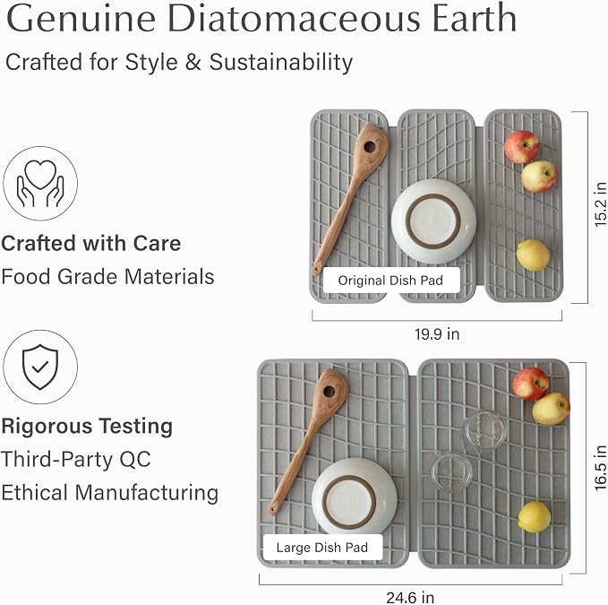 Dorai Home Dish Pad - Collapsable Stone Dish Drying Mat with Diatomaceous Earth for Quick Drying - Ultra Absorbent - Encased in Silicone - Eco-Friendly, Foldable - Original 19.9"x15.2", Ash - Image 4