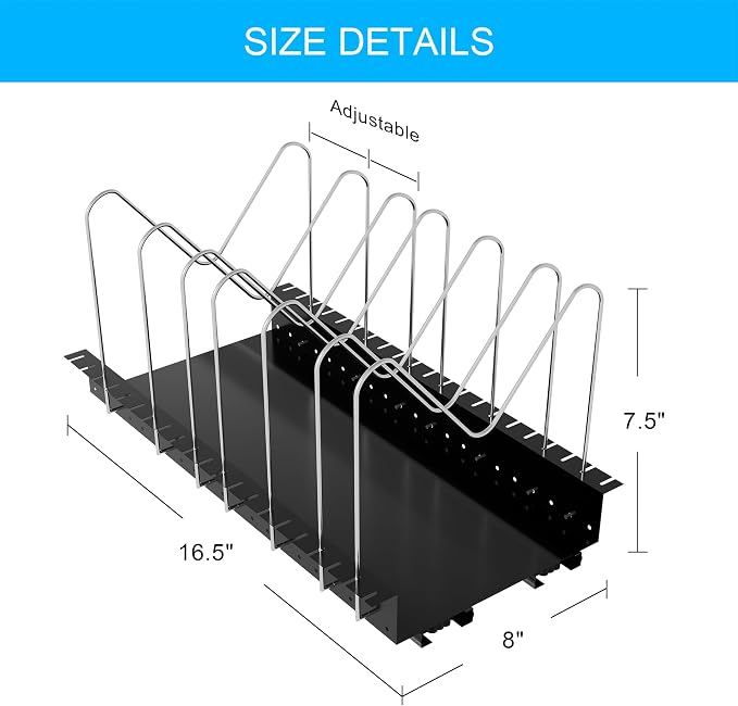 4 Adjustable Dividers Pull Out Pots and Pans Organizers | Optional Dividers Sliding Pot Lid Holder in Kitchen and Slide Out Cabinet Storage of Lids, Bakewares and Pots - Image 4