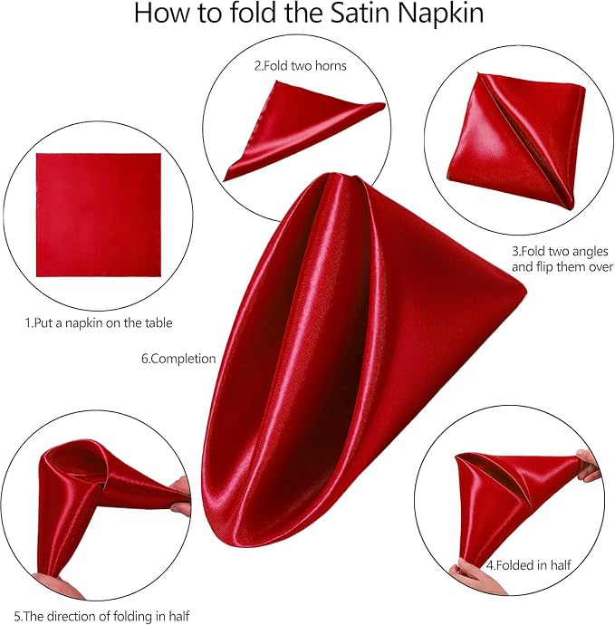 MDS® Pack of 150 Satin Napkins 12 x 12 Inch, Soft Silky Reusable Cloth Dinner Table Napkins for Wedding Décor, Reception, Birthday, Parties, Banquets, Catering, Restaurants & Hotel - Apple Red - Image 3