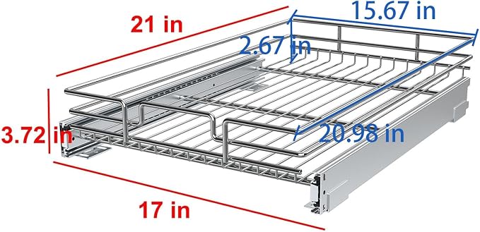 Pull Out Cabinet Organizer, Heavy-Duty Metal Sliding Drawer Shelf for Kitchen Cabinets, Chrome, Doesn't Include Door Fittings (17 * 21 IN) - Image 4