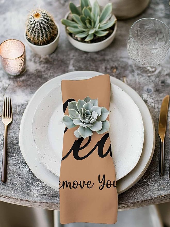 Bworn Black Footprints Cloth Napkins Set of 8 - Washable Dinner Napkins Reusable Table Napkins for Home Party Weeding Dining Table Setting Decoration, Please Move Youe Shoes Oversized 20"x20" - Image 3