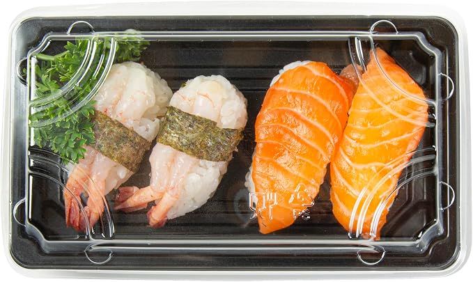 Restaurantware Plastic Sushi Trays 100 Pack of 6.1 x 3.5 x 1.77 Inch With Clear Lids Leak-Resistant Sushi Take Out Boxes Stackable Containers For Grab-And-Go - Image 10