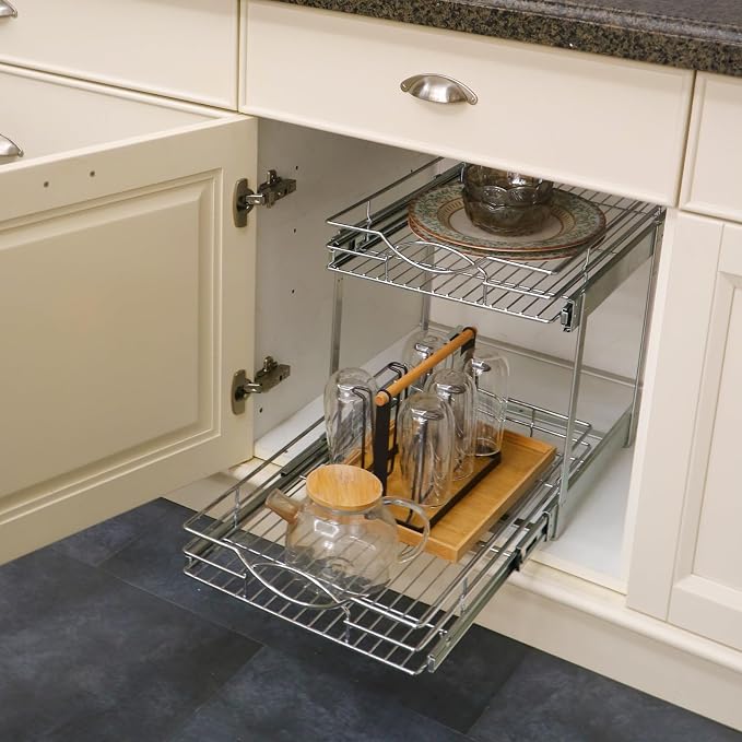 Sikarou Pull Out Cabinet Organizer 23"W 21"D 2-Tier Slide Out Storage Shelf - Image 5