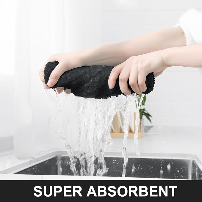 Homaxy Large Premium Cotton Kitchen Towels 16"x 28", 8 Pack, Black | Natural Ring Spun 390 GSM Dish Towels, Super Absorbent Terry Kitchen Hand Towels, Soft Tea Towels with Hanging Loop - Image 3