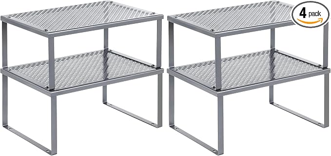 SONGMICS Spice Racks, Set of 2 Metal Cabinet Shelf Organizers, Countertop Organizers, Shelf Risers, Stackable, Expandable, Silver UKCS01SV (Pack of 2) by Unknown