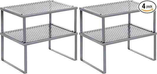 SONGMICS Spice Racks, Set of 2 Metal Cabinet Shelf Organizers, Countertop Organizers, Shelf Risers, Stackable, Expandable, Silver UKCS01SV (Pack of 2) by Unknown