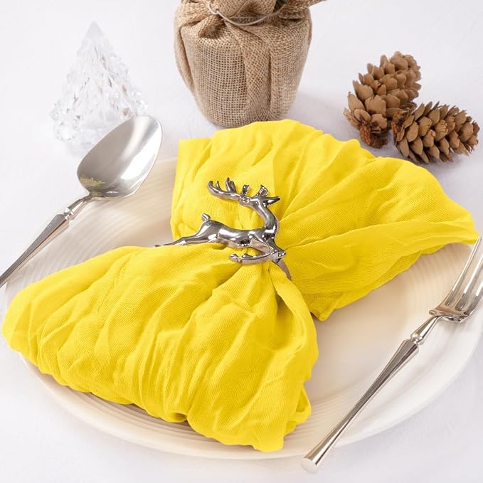 Cloth Napkins Set of 24 21"x21" Reusable Cheesecloth Napkins Bulk Yellow | Boho Rustic Dinner Napkins Washable Gauze Table Napkins Cloth Hemmed Edges for Wedding Bridal Shower Family Gathering Decor - Image 5