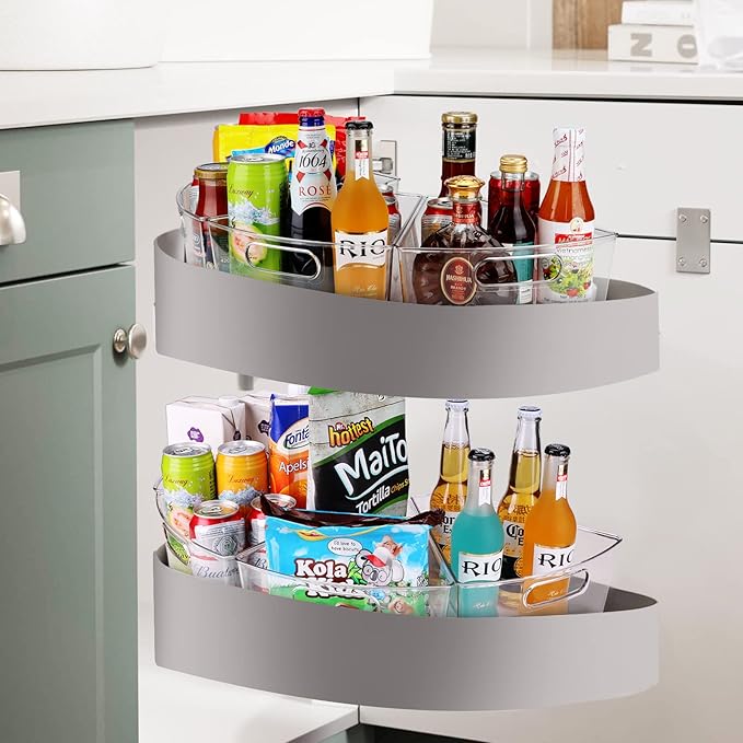URALFA Lazy Susan Organizer, 1/8 Wedge Corner Cabinet Bins, Set of 4 | 10"x9.5"x4" Clear Plastic Bins with Handle, BPA-Free Food Safe, Fits 26"/28"/32" Lazy Susan, 4" Deep Storage - Image 7