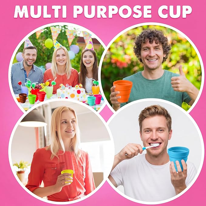 Umigy Silicone Collapsible Cup Without Lids Travel Portable Foldable Cup Colorful Reusable Collapsible Shot Cup Expandable Drinking Cup for Kids Traveling Outdoor Hiking, 12 Colors - Image 6