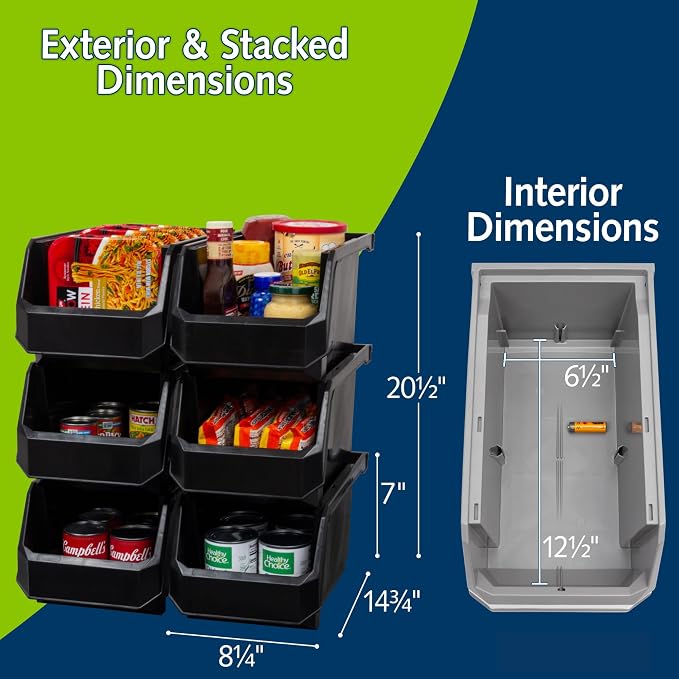 Akro-Mils ReadySpace Large Stackable Plastic Storage Bins, 6-Pack, Black | Open-Front Stackable Bins For Garage, Pantry, Closet & Office, 14,8"L X 8"W X 7"H, Nests When Empty, Durable Plastic, - Image 3