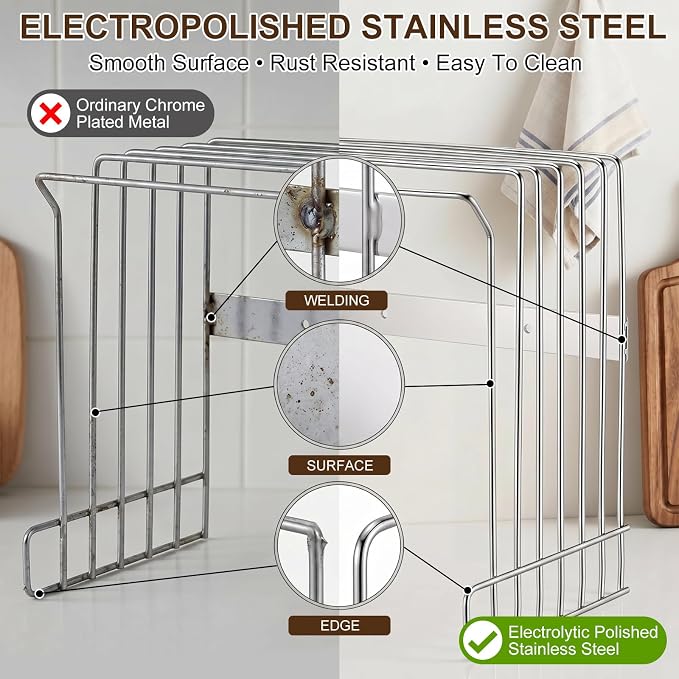 Geetery Wall Mount Cutting Board Rack 6-slot Metal Wire Polished Stainless Steel Cutting Board Organizer Holder for Commercial Kitchen Fits Baking Sheets and Pans Lids 9.5" x 7.4" x 10.5" - Image 3
