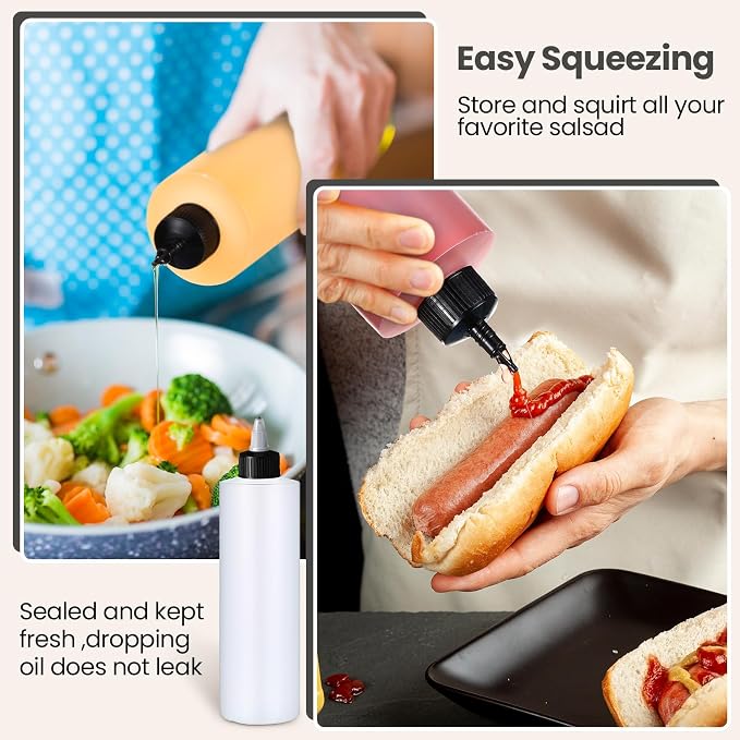 Irenare 16 oz 30 Pack Plastic Condiment Squeeze Bottles for Sauces Empty Squirt Bottle with Top Cap for Condiment BBQ, Dressing, Paint, Workshop, Crafts (Black) - Image 4