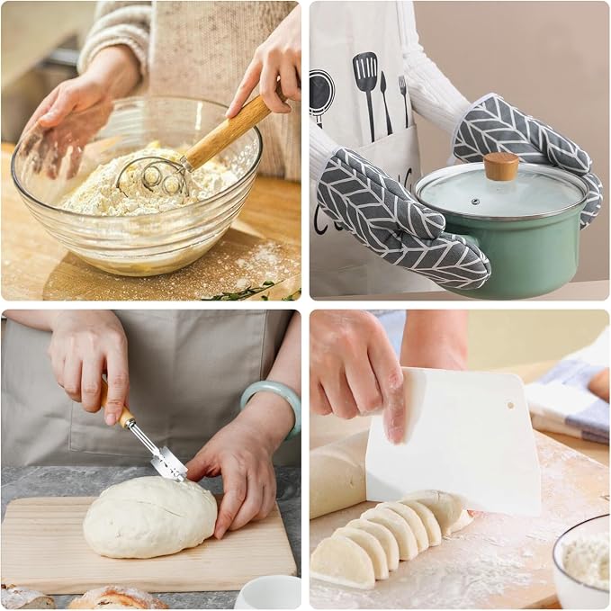 Sourdough Starter Kit Banneton Bread Proofing Basket Baking Set Gift with Heat-Resistant Gloves,Sourdough Baskets Sourdough Tools, Includes 9-inch Round and 10-inch Oval Bread Making Tools - Image 8