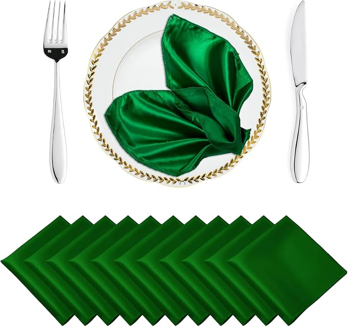 MDS® Pack of 200 Satin Napkins 12 x 12 Inch, Soft Silky Reusable Cloth Dinner Table Napkins for Wedding Décor, Reception, Birthday, Parties, Banquets, Catering, Restaurants & Hotel - Green by MDS