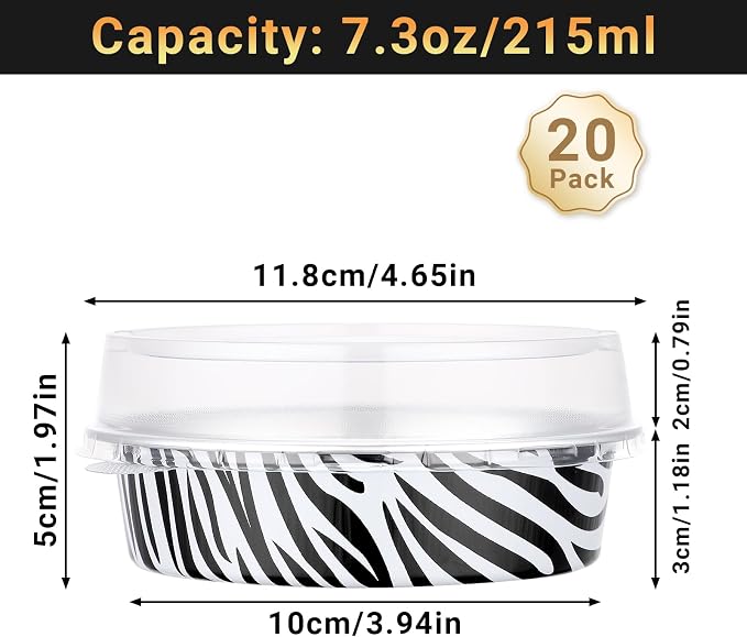 Beasea Mini Tart Pans with Lids 20 Pack, 4" 7.3oz Disposable Aluminum Foil Baking Tins Cups Round Pie Container for Individual Cupcake Dessert Muffin Cheesecake Quiche - Zebra Stripes - Image 2