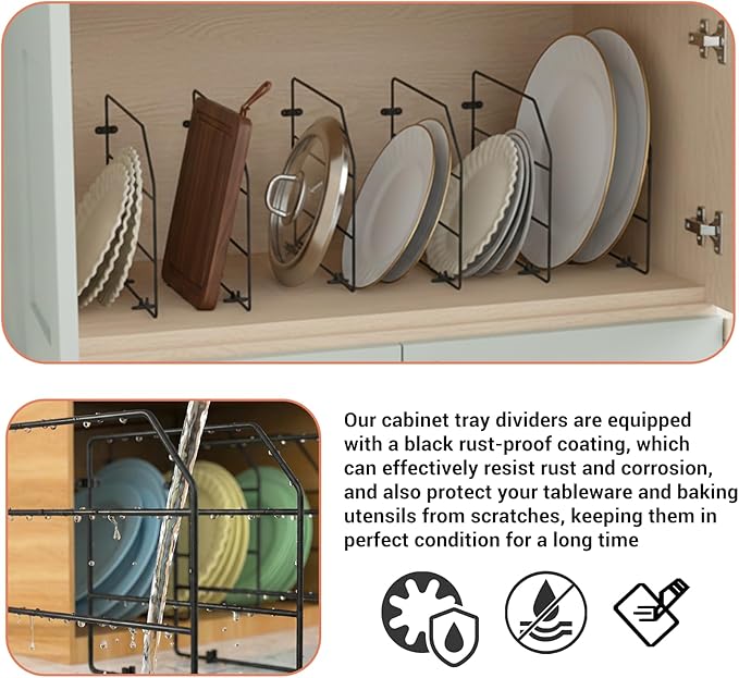 Baking Sheet Organizer Set of 6，17"x13" Vertical Tray Dividers for Kitchen Cabinets，Black Metal Cabinet Divider，Metal Wire Storage for Pans, Baking Trays and Cookware - Image 5