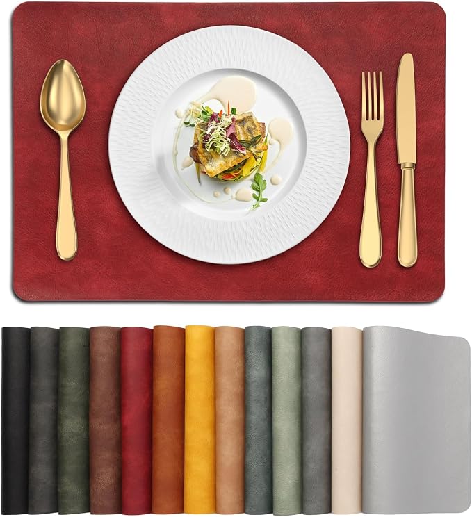UnivoColors Placemats,Heat Resistant Placemats Set of 8 Washable 12 x 17 Inch,Waterproof Table Mats,Wipeable Pu Place Mats for Kitchen,Dining Room.Red by UnivoColors