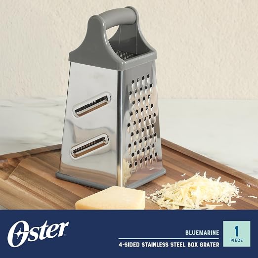Oster Bluemarine 9-Inch 4-Sided Box Grater – Stainless Steel Cheese and Vegetable Grater, Kitchen Tool for Shredding, Slicing, Grating, Blue/Grey Handle - Image 2