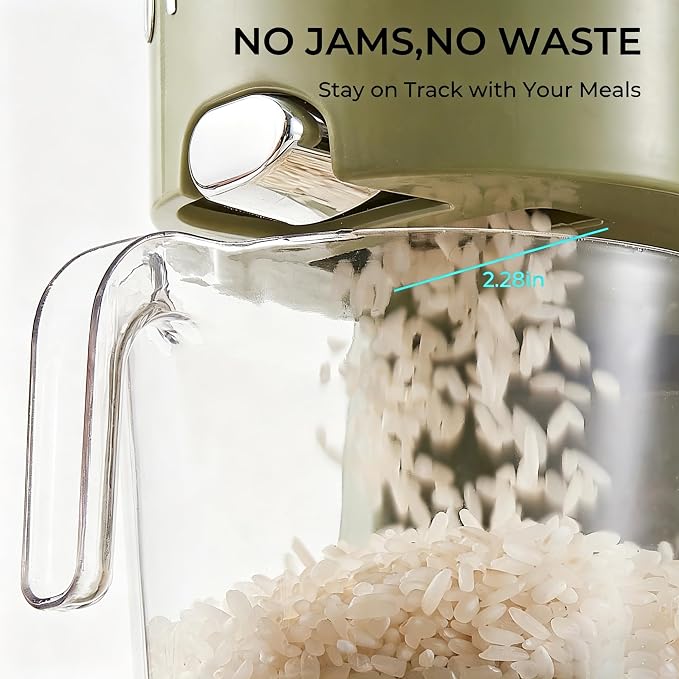 UFORU Slim Rice Dispenser 11 LB,Clear Rice Storage for Small Spaces | Green,BPA-Free Sealed Design for Rice, Grain and Cereal,Rice Container Fits Narrow Pantry Shelves and Countertops - Image 5