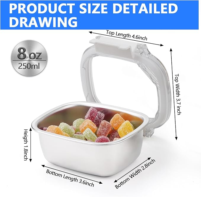 5 Piece 250ml/8.oz Stainless Steel Containers with Lids | Food Storage Containers Leakproof Lunch Small Snack Boxs, Reusable Meal Prep Containers Suitable for Dips, Condiments, Snacks - Image 2