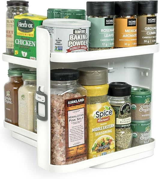 Spice Rack Organizer for Cabinet - Slide & Rotate Seasoning Organizer - 4 Snap-In Adjustable Shelves for 5 Tier of Storage - Magnetic Modular Design - 8.9”H x 6.1”W x 10.8”D by InspiredProducts
