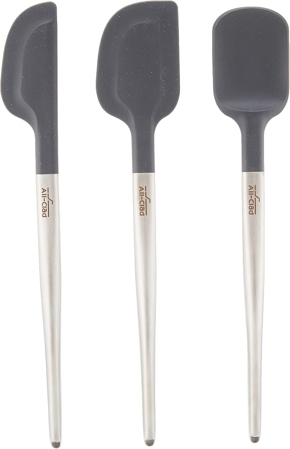All-Clad Specialty Silicone Kitchen Gadgets 3 Piece Set, Spatulas Kitchen Tools, Kitchen Hacks Silver, Stainless Steel and Black - Image 2