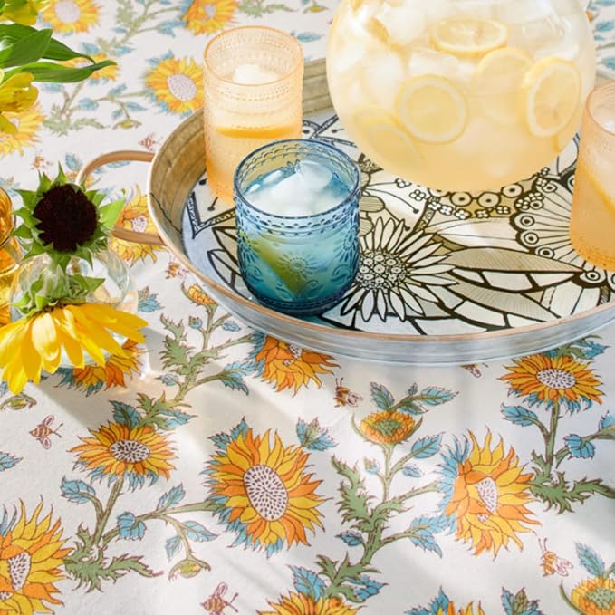 100% Yellow Cotton Dinner Napkins, Set of 6, Hand Printed Sunflower Serenade Design, Fair Trade, Washable Cloth Napkins for Parties & Cocktails 20x20 in - Image 5