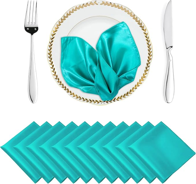 MDS® Pack of 50 Satin Napkins 12 x 12 Inch, Soft Silky Reusable Cloth Dinner Table Napkins for Wedding Décor, Reception, Birthday, Parties, Banquets, Catering, Restaurants & Hotel - Sea Green by MDS