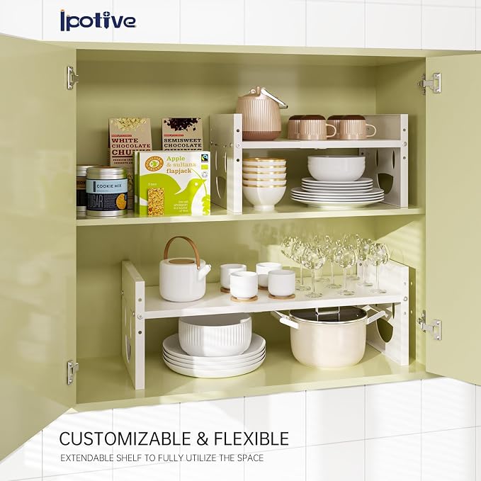 Fun-Face Expandable Cabinet Shelf Organizer,Adjustable Height & Width, Stackable Metal Storage Rack,Kitchen Spice Rack, Pantry Shelf, Countertops (2, White) - Image 7