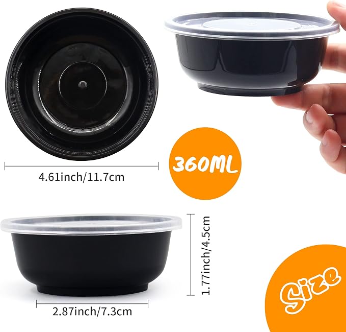 150 Pcs Stackable Meal Prep Bowl Containers, Food Takeout Bowls Reusable,Black Disposable Meal Prep Bowls With Lids. (12oz-Black) - Image 2