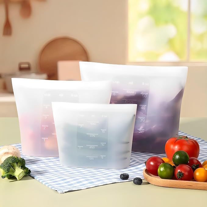 Reusable Silicone Food Storage Bags Quart 4 Pack, Stand Up Ziplock Reusable Freezer Sandwich Bag Containers for Food Travel, Freezer Microwave Oven Dishwasher Safe, Translucent, 33.8fl.oz - Image 9