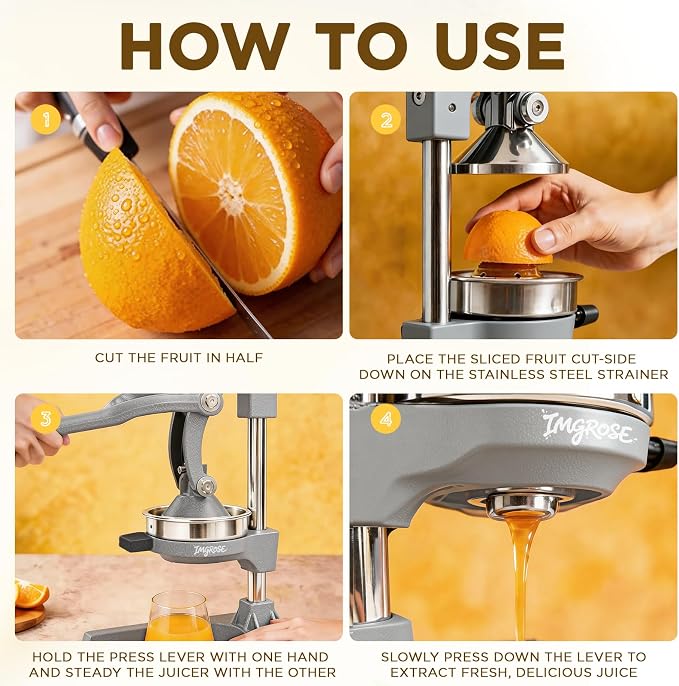 Manual Lemon Juicer Squeezer – Hand Juicer Cast Iron | Heavy Duty Commercial-grade Hand Press, Orange Citrus Squeezer, Citrus Fruit Juicer -Stainless Steel,Easy to Clean Grey - Image 7