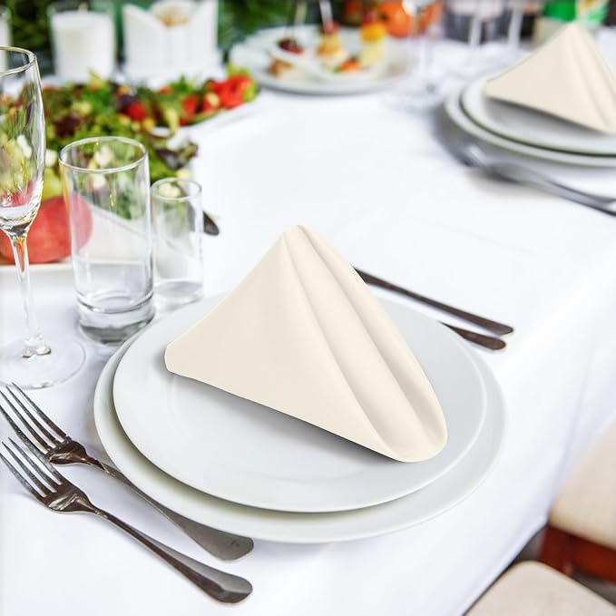 SuperO Set of 120 Cloth Napkins 17 x 17 Inch, Polyester Solid Washable Dinner Napkins with Hemmed Edges,Great for Restaurant, Wedding and Party(Ivory) - Image 4