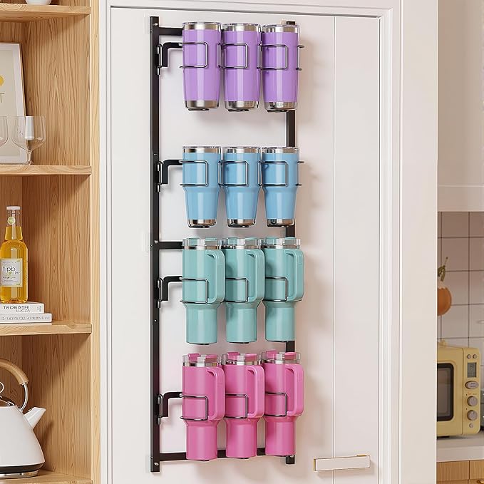 Housolution Water Bottle Tumbler Organizer Storage Holder Rack for Stanley | Upgrade Bottom Support Design for 10 to 40 oz Cup, Wall/Door Mounted, Compatible with Stanley and Other Brands by Housolution