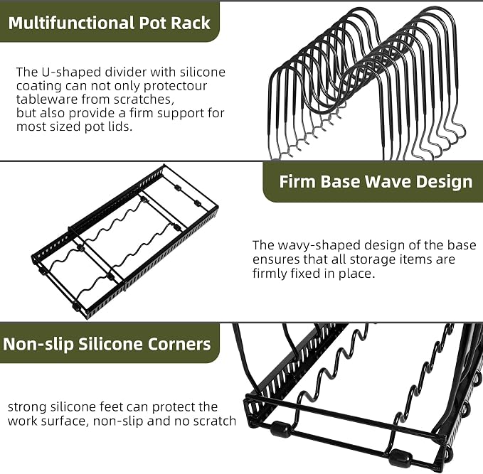 ROOHUA Pot Rack -Expandable Pan Organizer for Cabinet,Pan Organizers Inside Cabinet for Kitchen Cabinet Cookware Baking Frying Rack - Image 4
