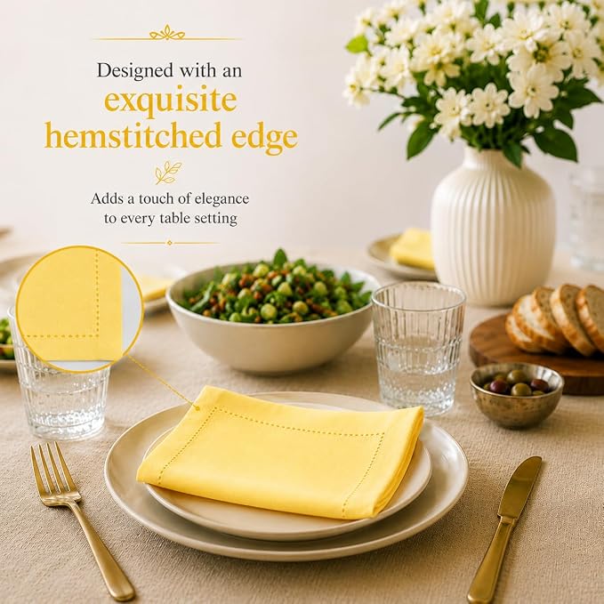 ALPHA Living HOME Cotton Cloth Napkins Set of 12, 18x18 Cotton Napkin Cloth Washable, Soft, Reusable Napkins for Wedding, Parties, Christmas, Thanksgiving, Everyday Use (Yellow) - Image 7