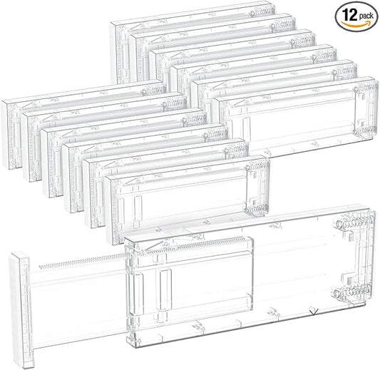Lifewit 12 Pack 4" High Drawer Dividers 28-43.5cm/11-17" Adjustable Drawer Organizer for Clothes/Utensils, Expandable Drawer Organizer in Dresser/Kitchen/Bedroom/Office Organization & Storage Clear by Lifewit