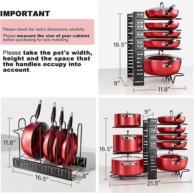 MUDEELA Pan Organizer Rack for Cabinet with 3 DIY Methods and 8-Tier Adjustable Heavy Duty Pan Organizer Rack for Cabinet Bundle - Image 3