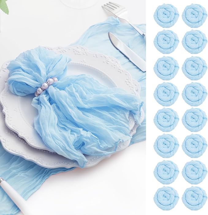 Baby Blue 100 Pack Cheesecloth Napkins Washable 21x21 Inches Baby Blue Cloth Napkins Set of 100 Bridal Baby Shower Dinner Table Napkins for Wedding Rustic Boho Cotton Gauze Summer Party Table Decor by FoliafeelHome