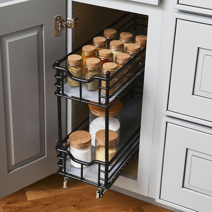 Household Essentials Matte Black Steel Two-Tier Pull-Out Organizer - Image 8