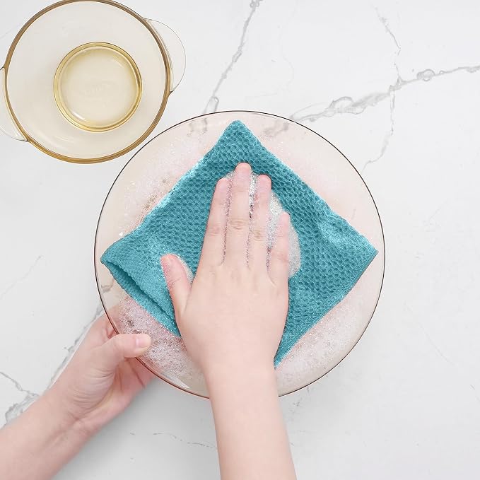 Homaxy 100% Cotton Waffle Weave Kitchen Dish Cloths, 9-Pack, Lake Blue | Ultra Soft Absorbent Dish Towels, Quick Drying Dish Rags with Hanging Loop, 12 x 12 Inches - Image 4