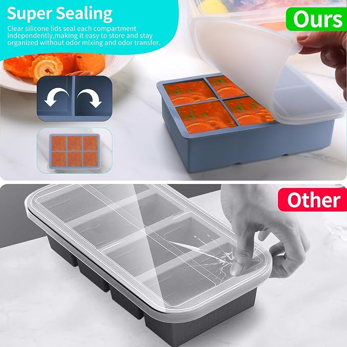 1/2 Cup Silicone Freezer Tray With Lid,Silicone Freezer Molds 6-Pack For meal prep & freezing of various sauces and other dishes, makes 36 perfect 1/2 cup portions cubes (Multicolor 6 Pack) - Image 4